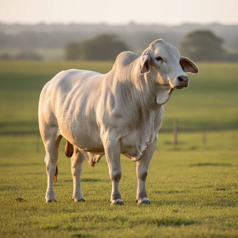 Toro Brahman de pelaje gris claro con giba prominente, raza cárnica cebuina líder en ganadería colombiana